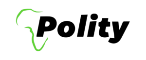 Polity logo featuring the word "Polity" in black text and a green outline of the African continent.