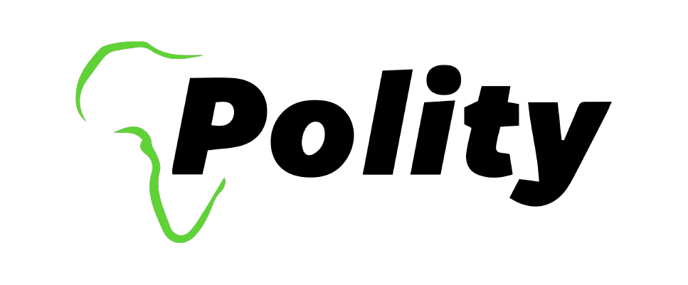 Polity logo featuring the word "Polity" in black text and a green outline of the African continent.
